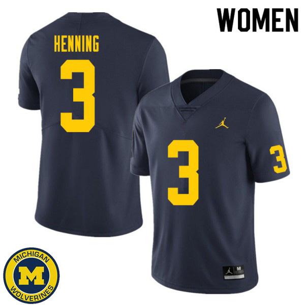 Womens University of Michigan #3 A.J. Henning Navy Official Game Jersey